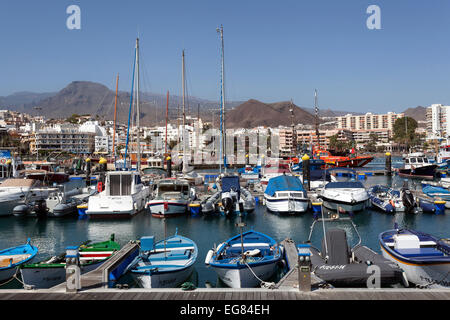 Los Cristianos harbor boats port in Adeje coast Arona Tenerife Stock ...