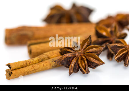 Star anise and cinnamon isolated on white background Stock Photo