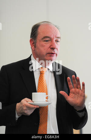 Norman Baker the Liberal Democrat MP for Lewes holding a cup of tea UK 2015 Stock Photo