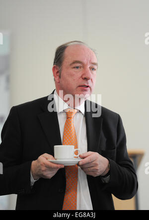 Norman Baker the Liberal Democrat MP for Lewes holding a cup of tea UK 2015 Stock Photo