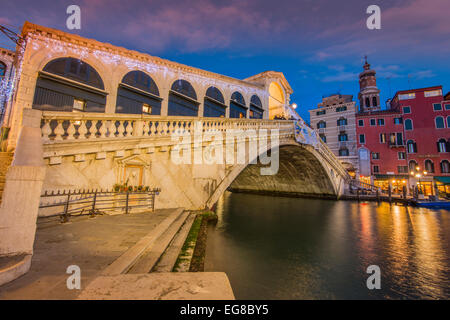 Rialto Bridge at dusk, Venice, Veneto, Italy Stock Photo