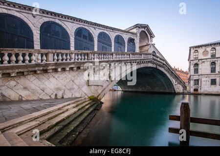 Rialto Bridge at dawn, Venice, Veneto, Italy Stock Photo