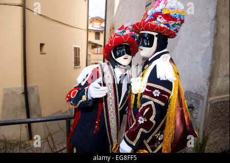 Italy, Lombardy, Bagolino, Carnival of Bagolino. The masks dating back to the sixteenth century dance on the streets Stock Photo