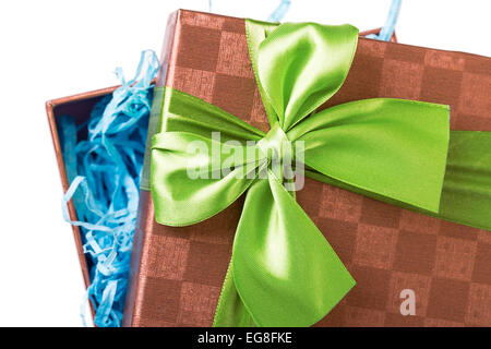 gift box ribbon bow green Stock Photo