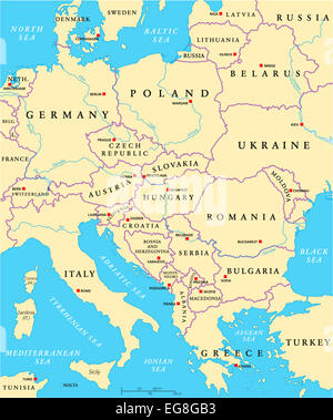 Central Europe Political Map Stock Photo