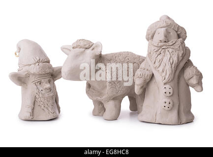 sheep, Santa Claus, elf toy clay Isolated on white background Stock Photo