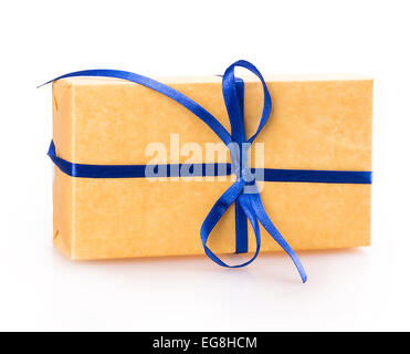 gift packing box blue yellow Stock Photo