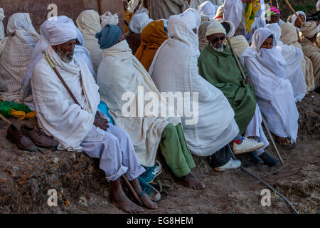 Christian Pilgrims In Lalibela At Christmas Time, Ethiopia Stock Photo