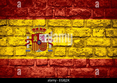 flag of Spain or Spanish banner on brick texture Stock Photo