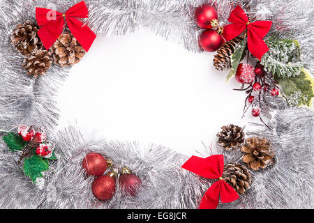 tinsel frame background pine cone bow Stock Photo