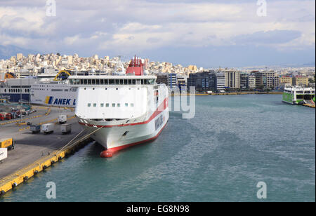 Ferries docked at Pireus Port in Athens,Greece Stock Photo