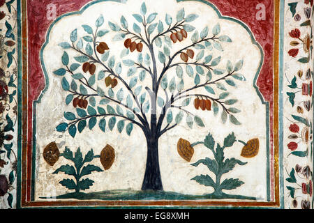 Tree wall decoration, Amber (or Amer) Fort, Jaipur, Rajasthan, India Stock Photo