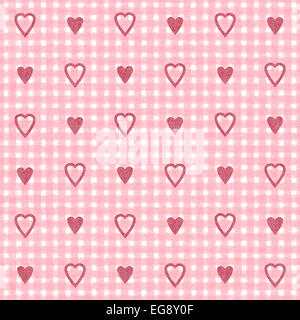 Red grungy hearts on checkered grungy pink and white background, a seamless Valentine's pattern Stock Photo