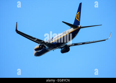 Ryanair flight taking off from Leeds Bradford Airport, Yorkshire, UK Stock Photo