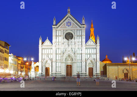 Basilica di Santa Croce in Florence at night, Italy Stock Photo