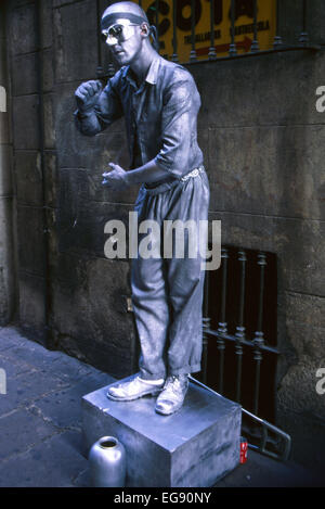 spanish street artist in Barcelona, standing still Stock Photo