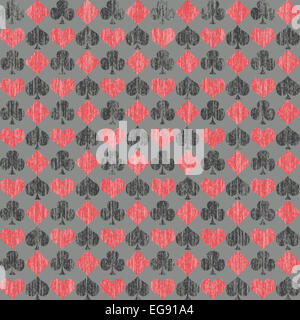 Card symbols in a grunge design on gray, a seamless background pattern Stock Photo