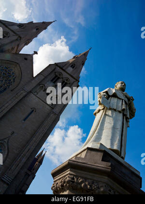 The twin spires of St Patrick's Roman Catholic Cathedral in Armagh Northern Ireland built 1840-1904 in Gothic Revival style Stock Photo