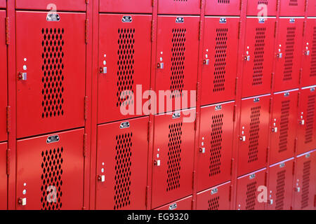 The lockers in a new high school locker room. Stock Photo
