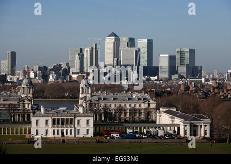 LONDON, UK - January 26TH 2015: The magnificent view from the Greenwich Observatory taking in sights such as Docklands and the R Stock Photo