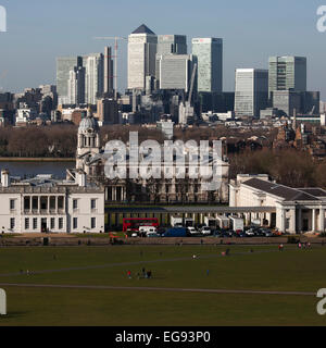 LONDON, UK - MAY 26TH 2013: The magnificent view from the Greenwich Observatory taking in sights such as Docklands, Canary Wharf Stock Photo