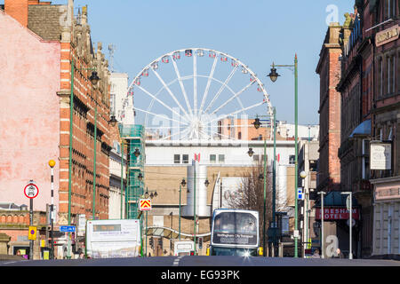 Carrington Street, Nottingham, England, UK, with the Wheel of Nottingham aka Nottingham Eye in the distance. Stock Photo