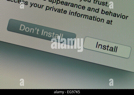 Don't Install / Install program choice during application installation on Mac computer Stock Photo