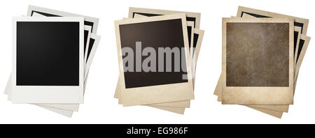 old and new polaroid photo frames stacks isolated Stock Photo
