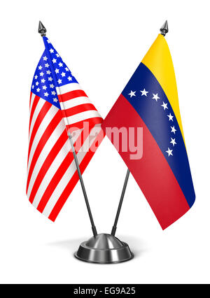 USA and Venezuela - Miniature Flags Isolated on White Background. Stock Photo