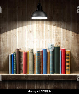 Empty wooden shelf under the lamp Stock Photo
