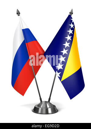 Russia, Bosnia and Herzegovina - Miniature Flags Isolated on White Background. Stock Photo