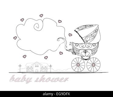 vintage Baby stroller , retro card Stock Vector
