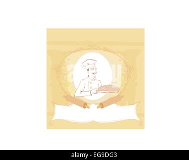 baker cartoon character presenting freshly baked bread Stock Vector