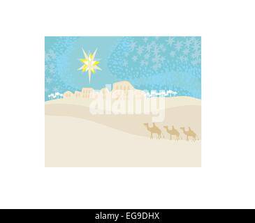 Classic three magic scene and shining star of Bethlehem Stock Vector