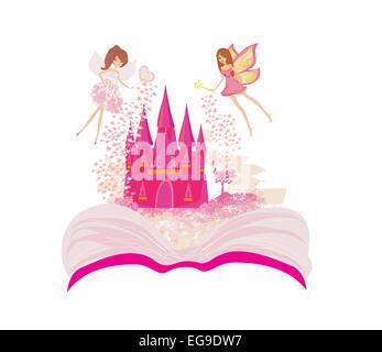 Magic world of tales, fairy castle appearing from the book Stock Vector ...