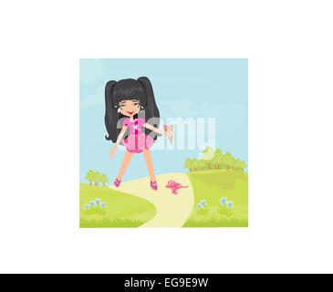 Cartoon girl crying with ice cream drop Stock Vector