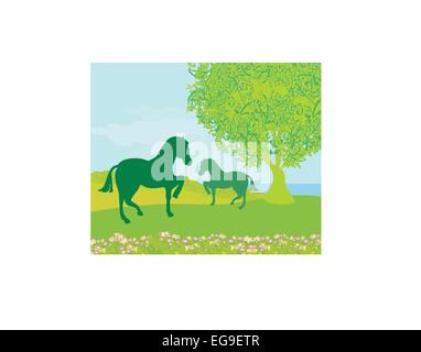 Horses in field Stock Vector