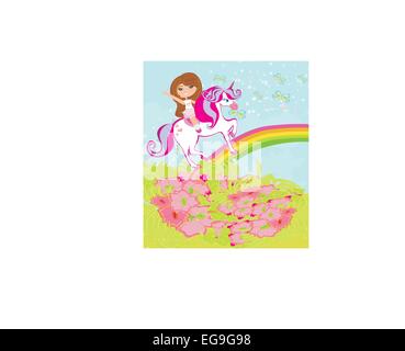 The girl who goes on the sky on a winged unicorn Stock Vector
