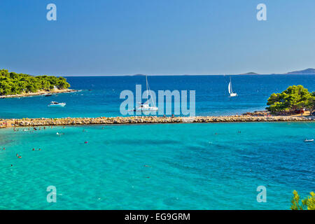 Turquoise croatian beach on Murter island, Dalmatia, Croatia Stock Photo