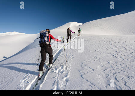 Ski tourer ascending Mt Seekofel, Dolomites, San Vigilio, Fanes-Sennes-Prags Nature Park, Alta Pusteria, Puster Valley Stock Photo