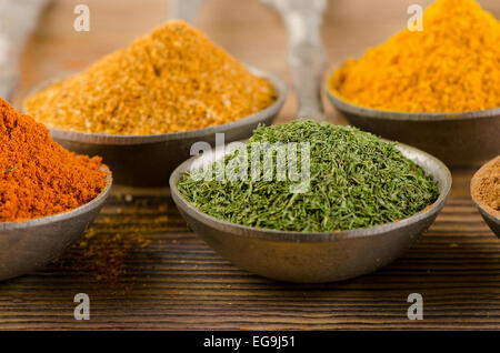 Spices selection on  wooden bakground. Selective focus Stock Photo