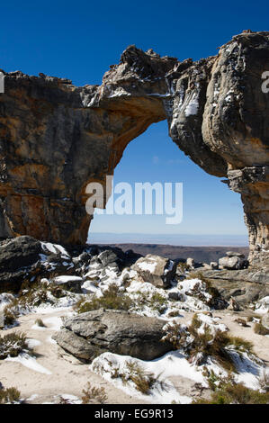Wolfberg Arch in snow, Cederberg Wilderness, South Africa Stock Photo