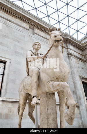 The British Museum, London, UK. A 1st century Roman statue of a youth on horseback, in the Queen Elizabeth II Great Court Stock Photo