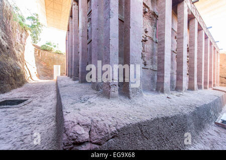 Outside of Bete Medhane Alem church in Lalibela Ethiopia Stock Photo