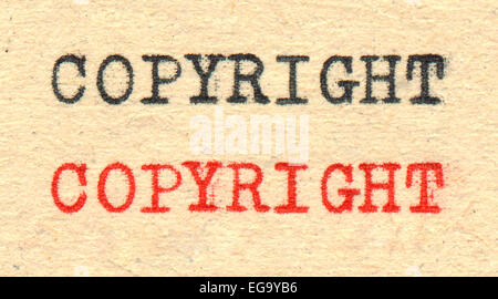 Copyright written by a typewriter on old paper. Stock Photo