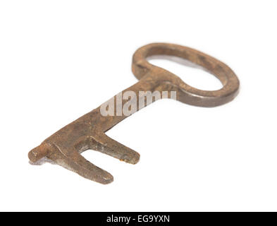 old rusty key isolated on white background Stock Photo