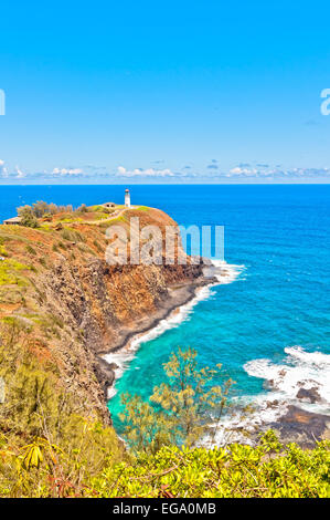 Kilauea lighthouse northern guide in Kauai island with calm ocean in background Stock Photo