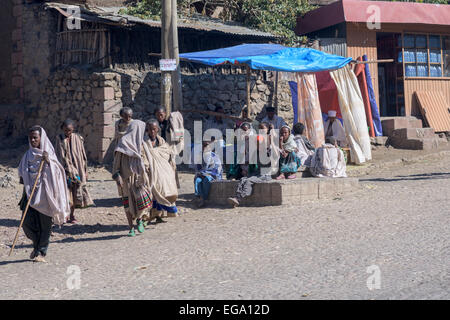 Pilgrims on the streets of Lalibela Ethiopia Stock Photo