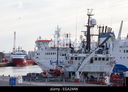 Oil Supply Ships in Aberdeen harbour Stock Photo