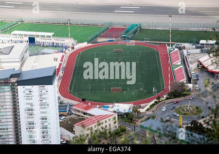 Gibraltar, British territory in southern Europe Victoria stadium since 2014 a venue for international soccer matches Stock Photo